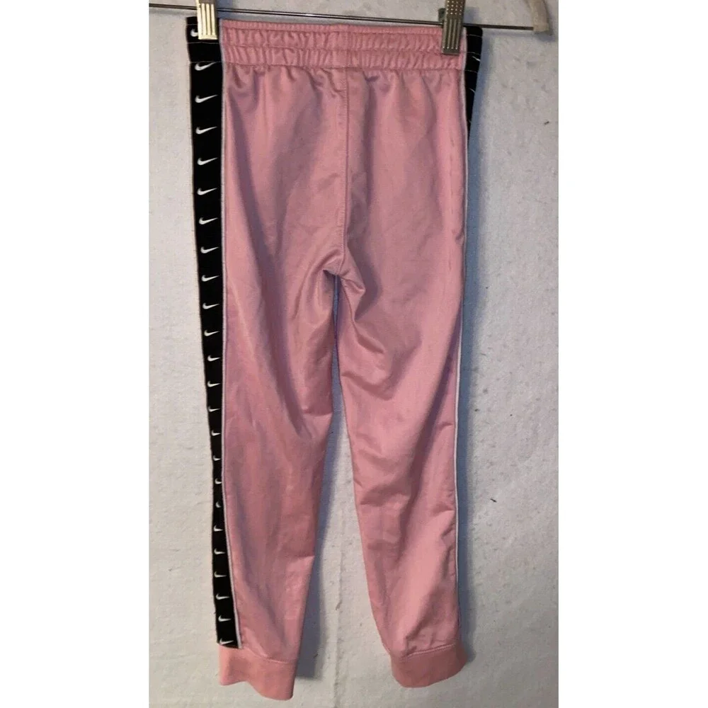 Nike Girls Pink Jogger Pants Size 6 Kids L Black stripe Swoosh
